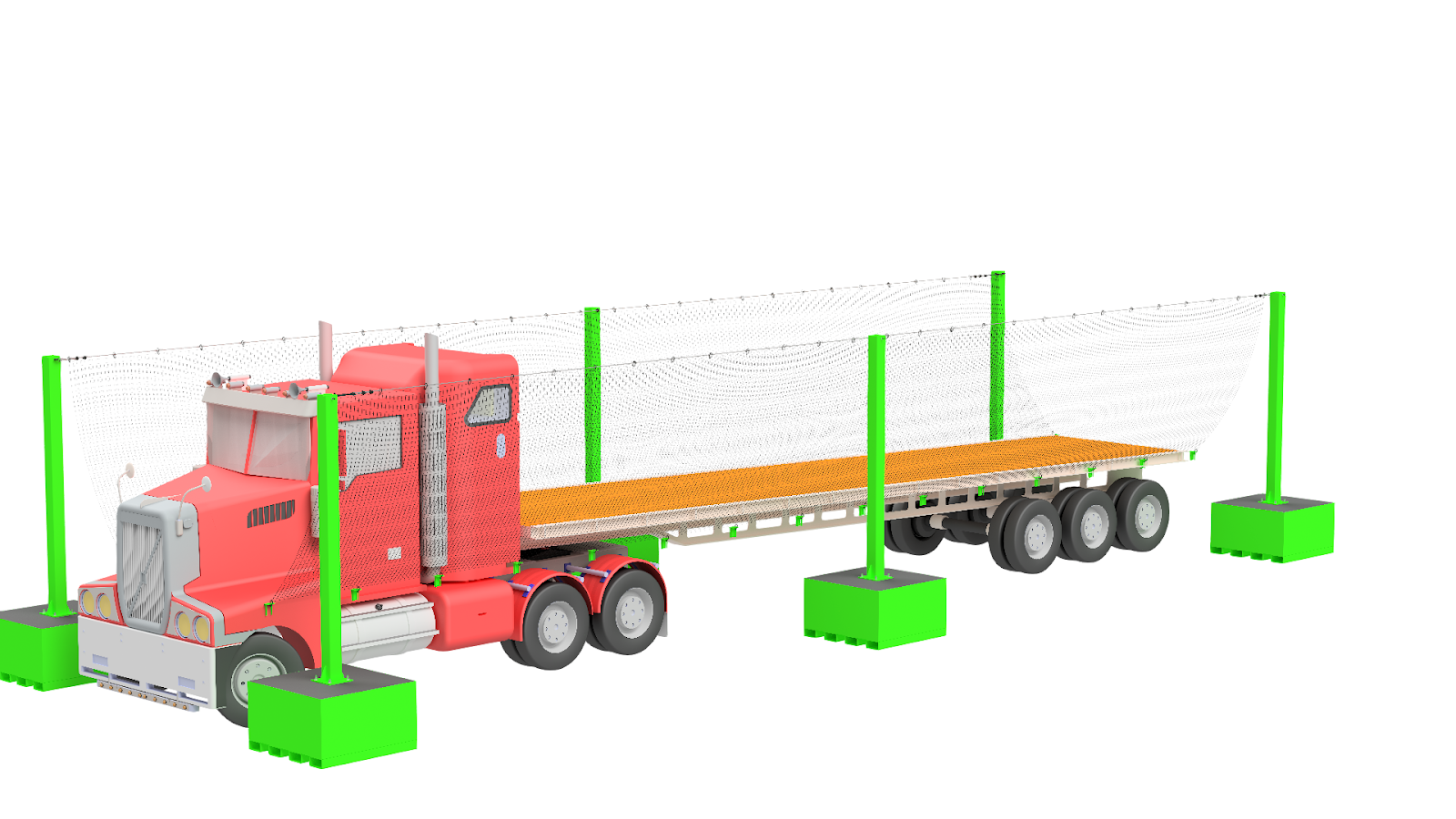 Fixed Base Portable Truck Netting System rendering