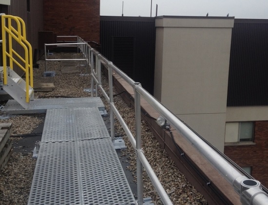 Custom Rooftop Fall Protection Guardrail and walkway Systems for a Hospital Roof