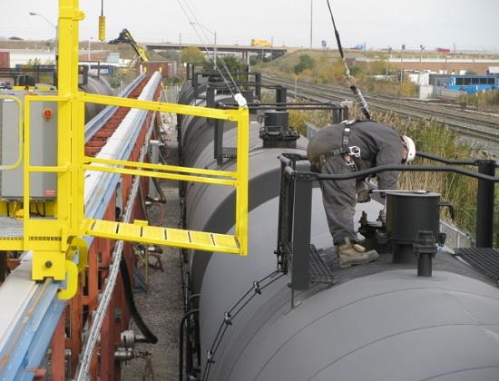 Rail Car Unloading Fall Protection System in use