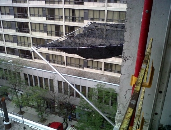 Construction netting system at Sick Kids Toronto