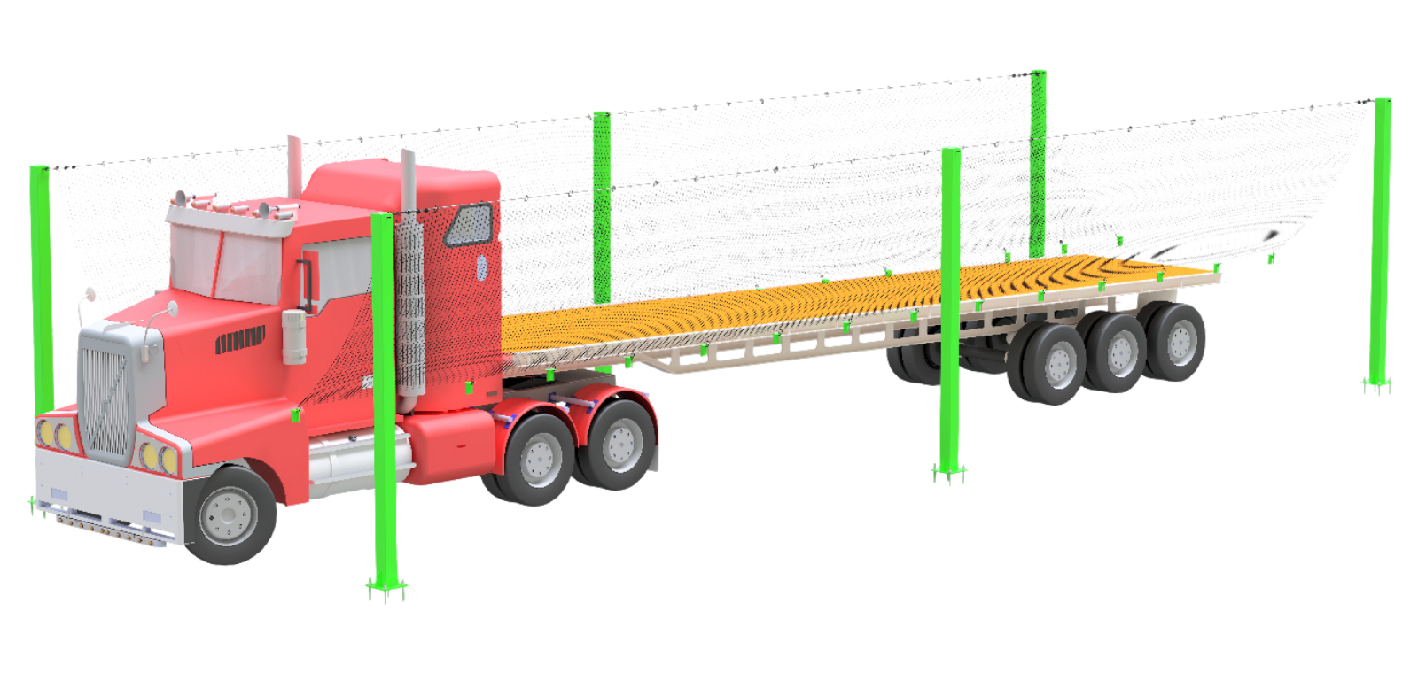 Free Standing flatbed truck netting rendering