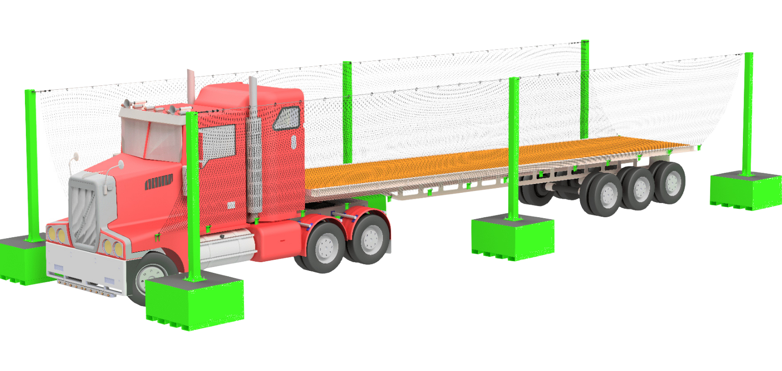 Portable flatbed truck netting rendering