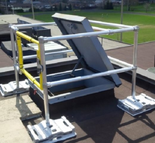 HatchGuard guardrail kit with self closing gate at a Kitchener-Waterloo school
